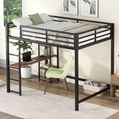 Streamdale Full Size Metal Loft Bed with Built-in Desk and Storage Shelves, Black