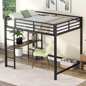 Streamdale Full Size Metal Loft Bed with Built-in Desk and Storage Shelves, Black - 1 of 4
