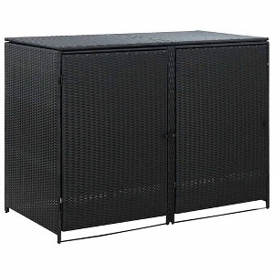 vidaXL Double Wheelie Bin Shed with Lid and Lockable Doors, Poly Rattan 31.5"x58.3"x43.7" Black - 1 of 4