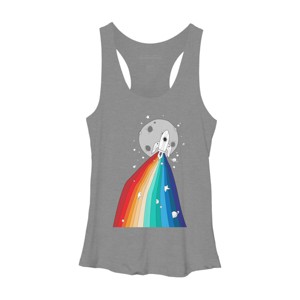 Adult Design By Humans Rainbow Pride Rocket to the Moon By noeldelmar Racerback Tank Top - 1 of 2