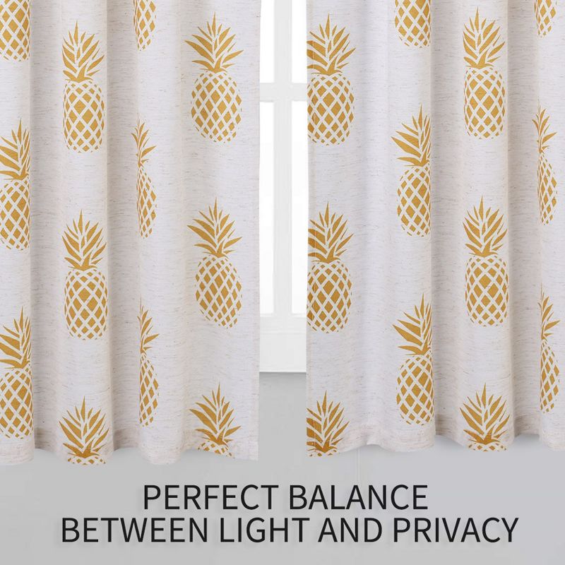 Whizmax Pineapple Print Linen Blend Kitchen Tier Curtains for Bathroom Small Half Window Cafe, 2 of 9