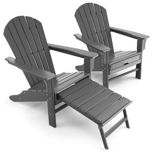 Tangkula 2PCS HDPE Adirondack Chair W/Ergonomic Design&Ottoman Outdoor Lounge Armchair Chair for Yard&Patio Black/Coffee/Grey/Turquoise/White - 1 of 4