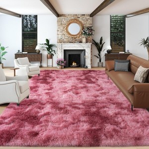 Extra Large Plush Shag Area Rug, 1.7" Thick Ultra Soft Non-Slip Tie-Dye Peacock Blue Mat - 1 of 4