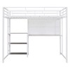 Full Size Loft Bed with Desk and Whiteboard, Metal Loft Bed with 3 Shelves and Ladder, White - 3 of 4