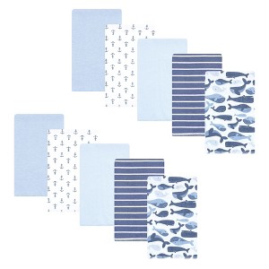 Hudson Baby Infant Boys Cotton Flannel Burp Cloths 10pk, Cute Whales, One Size - 1 of 4