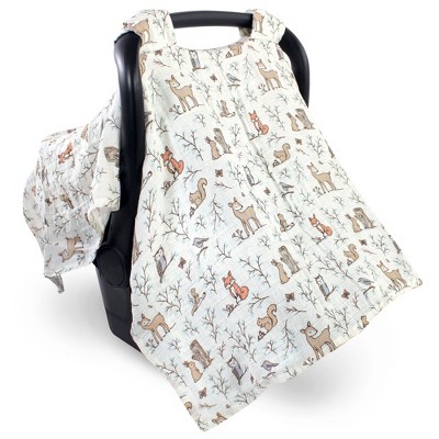 Hudson Baby Infant Girl Muslin Cotton Car Seat and Stroller Canopy, Enchanted Forest, One Size