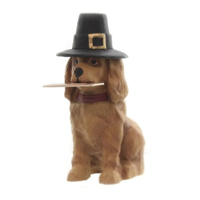 Thanksgiving 4.75" Thanksgiving Dog Pilgrim Hat  -  Decorative Figurines