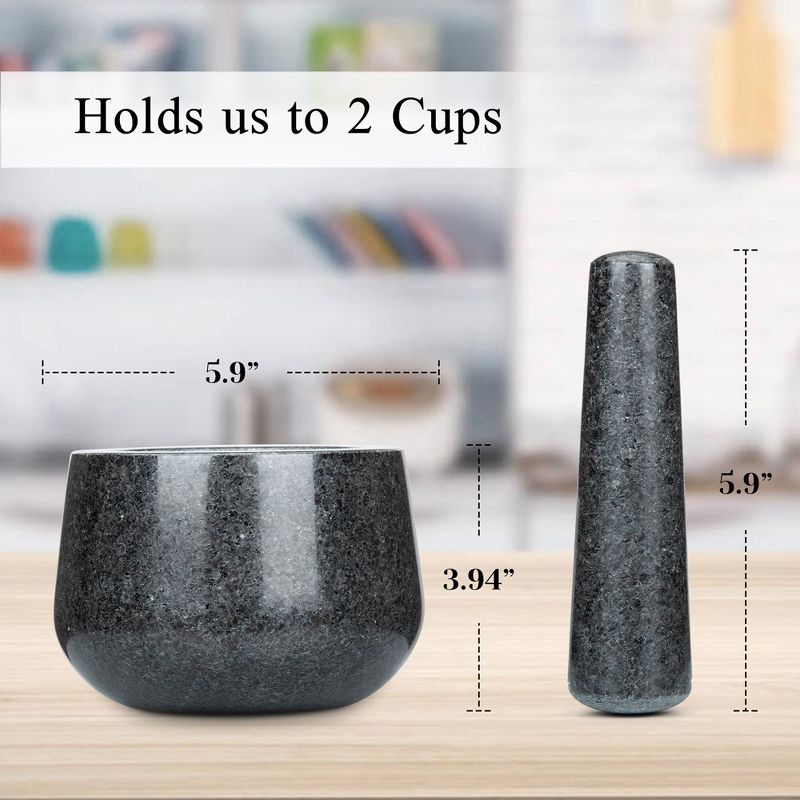 Granite Mortar and Pestle Set, 2 Cups Stone Grinder Bowl for Grinding Herbs Spices, Guacamo, 3 of 7