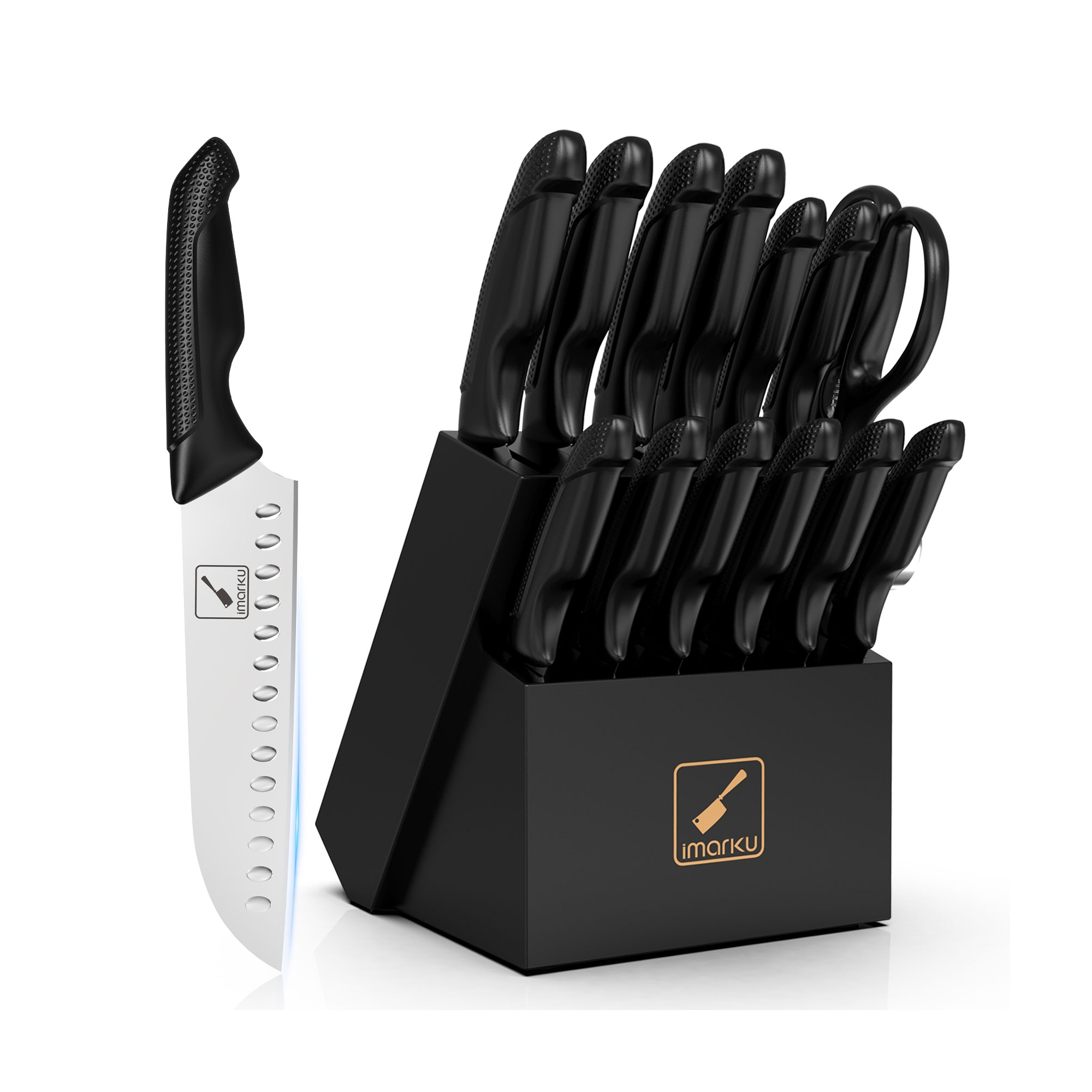 Knife Sets, imarku 14 Pcs High Carbon Stainless Steel Knife Set, Ultra-Sharp Knives Set with Sharpener, Dishwasher Safe, Kitchen Essentials, Black