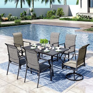 Captiva Designs 7pc Outdoor Dining Metal Rectangle Table with Umbrella Hole & Padded Sling Chairs - 1 of 4