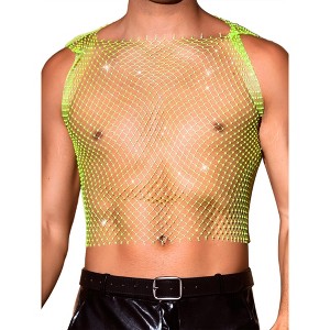 INSPIRE CHIC Men's Festival Fishnet Sheer Sparkly Rhinestone Tank Tops - 1 of 4