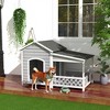 PawHut Wooden Dog House Outdoor with Porch, Raised Dog Shelter with Asphalt Roof, Doors and Shutter Window, for Medium Large Sized Dog, Light Gray - 2 of 4