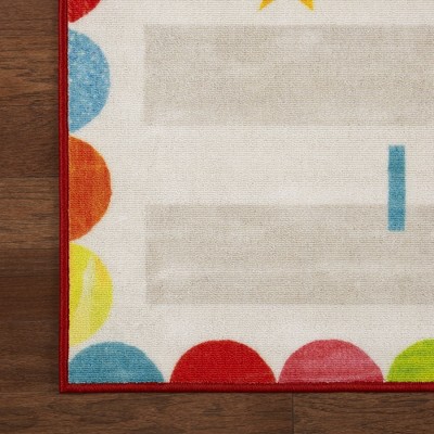 Gray Rectangular Washable Kids Area Rug with Rainbow and Caterpillar Design