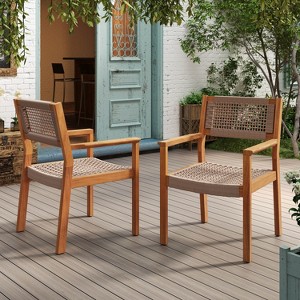 CAVINAS Dining Chairs Kitchen Chairs Set of 2 Woven Dining Chairs Teak Finish Rope chairs with Acacia wood frame for  Dining Room - 1 of 4