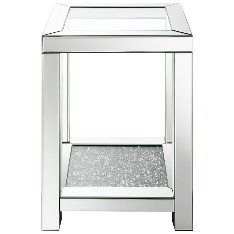 Mozzi Mirrored End Table with Glass Top and Acrylic Crystals Silver - Coaster, 4 of 6