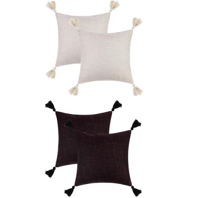 Unique Bargains Linen Fringe Pillow Covers Set with Tassel Design 4 Pcs