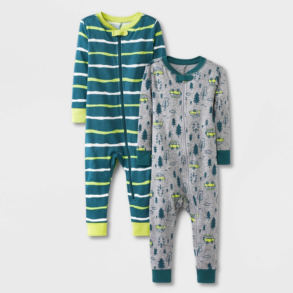 Baby Boys' 2pk Camper Forest Pajama Romper - Cat & Jack Heather Gray 18M