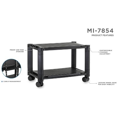 Black Adjustable Rolling Printer Stand with Storage Tray
