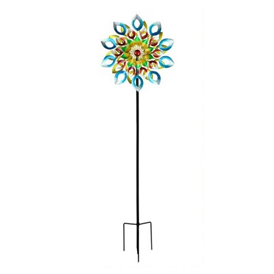 Hourpark Rainbow Series Outdoor Garden Yard Art Decor Fading Flower Windmill Pinwheel Wind Spinner with Ground Stake and Hanging Hook, Multi