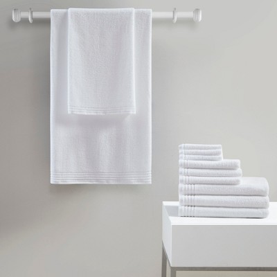 12Pcs 100% Cotton Solid Bath Towel Set, Anti-Microbial Zero Twist Front Quick Dry Towel