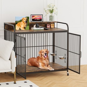 Heavy Duty Dog House with 360° Wheels – Furniture Style Dog Crate for Medium Dogs with Feeder - 1 of 4
