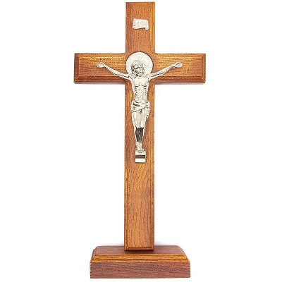 Juvale Wooden Catholic Crucifix Cross with Stand for Tabletop Decoration (12 x 6.1 Inches)