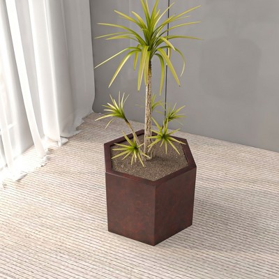 Thicket Brown Fiberstone Hexagon Planter Pot with Drainage Holes