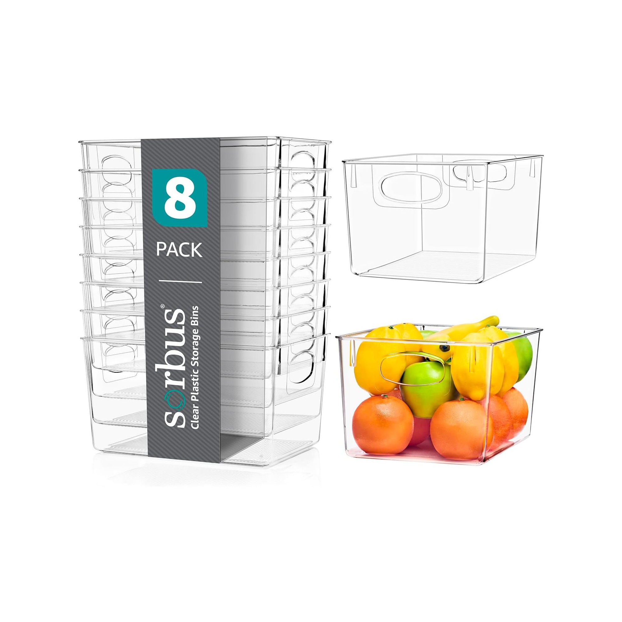 Sorbus 8 Pack Large Clear Storage Bins - for Kitchen, Fridge, Cabinet, Pantry Organization and Storage