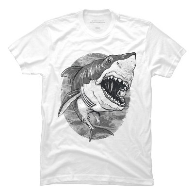 Men's Design By Humans Great White Shark Bw By Mudgestudios T-shirt ...