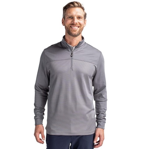 Cutter & Buck Traverse Stretch Stripe Quarter Zip Mens Big and Tall Long Sleeve Pullover - Black - 2XT