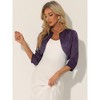 INSPIRE CHIC Women's Satin Elegant 3/4 Sleeve Solid Bolero Shrugs - 2 of 4