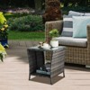 VisioGear Square End Table, Outdoor Bistro Coffee Table with Glass Top Storage Shelf for Porch Garden Backyard, Gray, 17.9"*17.9"*20" - 2 of 4
