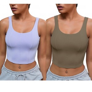 INSPIRE CHIC 2 Pcs Women's U Back Longline Padded Sports Bra Cami Crop Workout Fitness Tank Top with Built-in Bras - 1 of 4