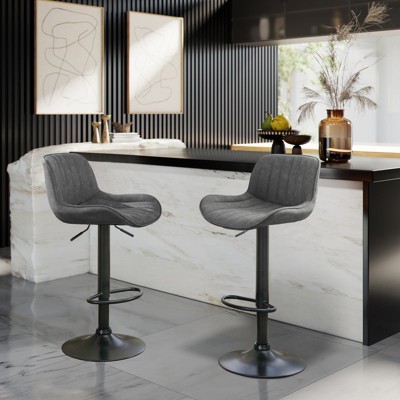 Faux Leather Adjustable Counter Height Barstools, set of 2-HOMLUX