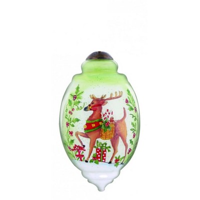 NeQwa 3.5" "Wishes of Joy for Christmas" Hand-Painted Blown Glass Christmas Ornament - White/Green