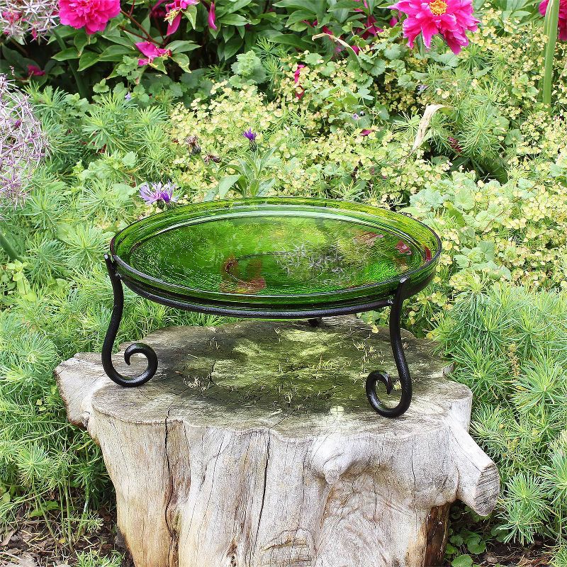 6&#34; Reflective Crackle Glass Birdbath Bowl with Short Stand II Fern Green - Achla Designs, 3 of 5