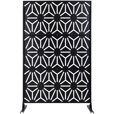 Grungis Matrix Metal Decorative Patio Screens,Freestanding Privacy Fence Panels in Flower Shape Pattern for Deck Balcony Patio,76" H×48" W