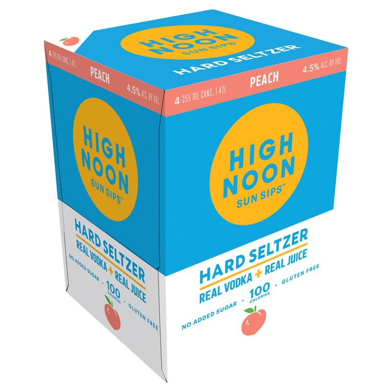 High Noon Sun Sips Peach Vodka Hard Seltzer - 4pk/355ml Cans, 1 of 6