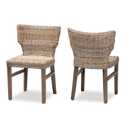 2pc Enver Rattan And Wood Dining Chair Set Natural/brown - Bali & Pari ...