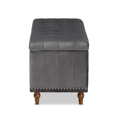 Kaylee Gray Velvet Tufted Storage Ottoman Bench