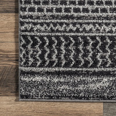 Reversible Dark Gray Stripe Synthetic Area Rug 62"x24"