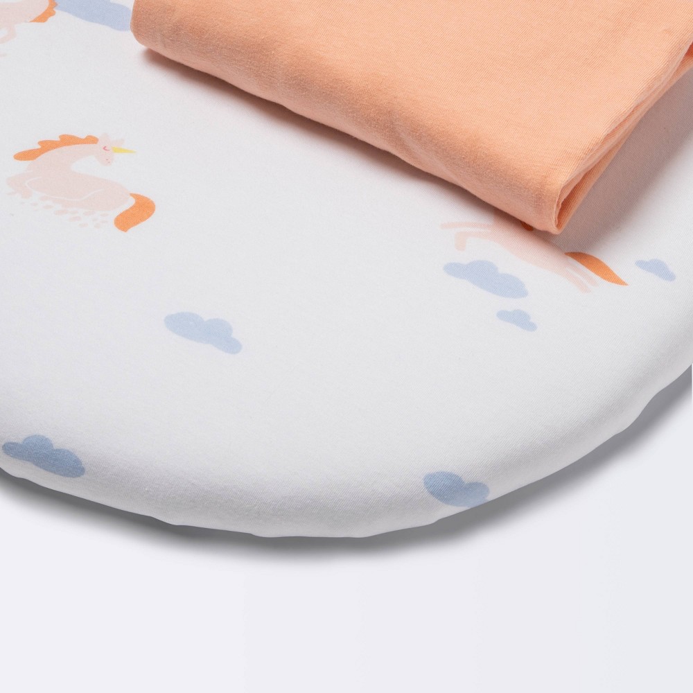 Photos - Bed Linen Jersey Bassinet Sheet 2pk - Cloud Island™ Unicorn and Solid Apricot