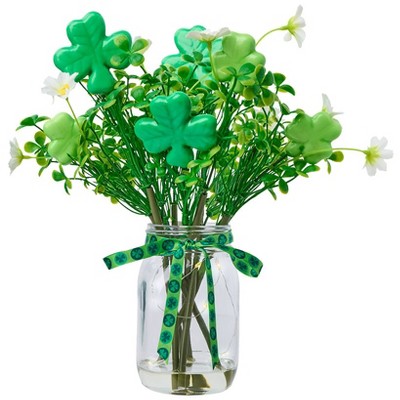The Lakeside Collection St Patrick's Fairy Light Vase with Shamrock Bouquet