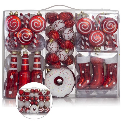R N' Ds Christmas Snowflake Ball Ornaments - Red And White - 76