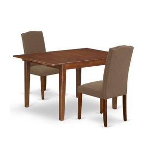 Rectangular Dining Table Set - 3pc Table & 2 Parsons Chairs - Dark Coffee Linen Fabric - 42" to 53.5" - 1 of 4