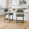 Set of 2 Counter-Height Bar Stools ¨C Retro Green Upholstered with Armrests & Footrests (27" Tall) for Kitchen Islands & Bars - 2 of 4