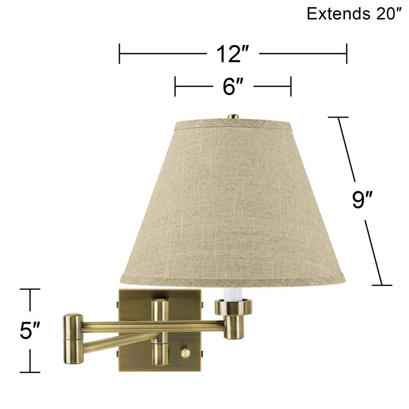 Barnes and Ivy Modern Swing Arm Wall Lamps Set of 2 Antique Brass Plug-In Light Fixture Fine Burlap Empire for Bedroom Living Room, 3 of 4