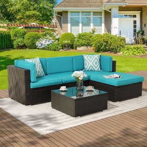 Sonkuki 5 Pieces Patio Conversation Set with Ottoman Sectional Sofa Set - 1 of 4