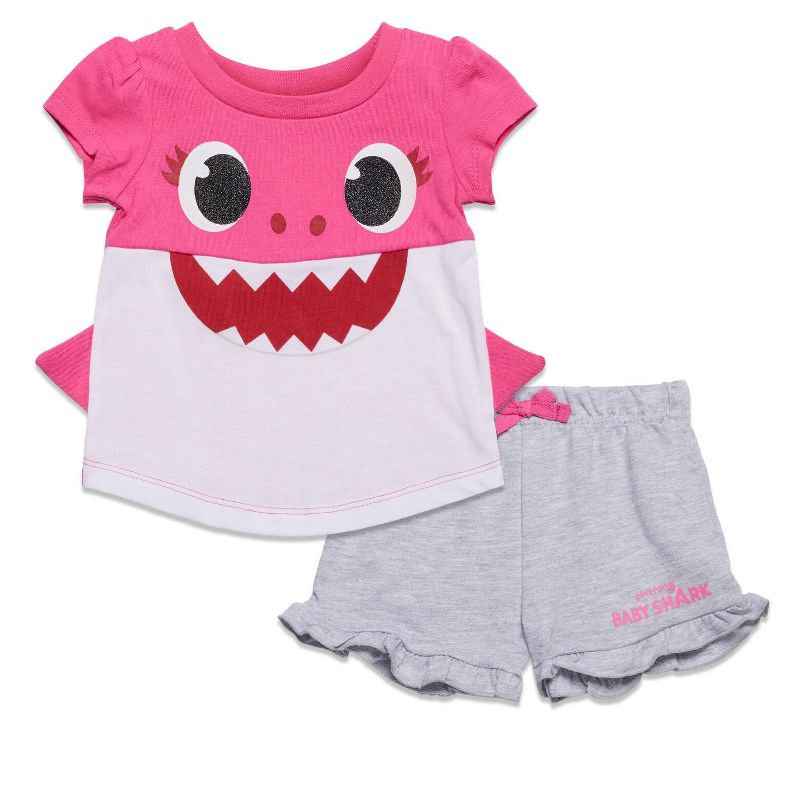 Pinkfong Baby Shark T-Shirt and French Terry Shorts Outfit Set Newborn to Infant, 1 of 9