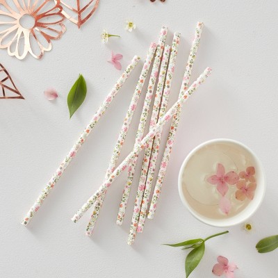 Floral Print Party Straws